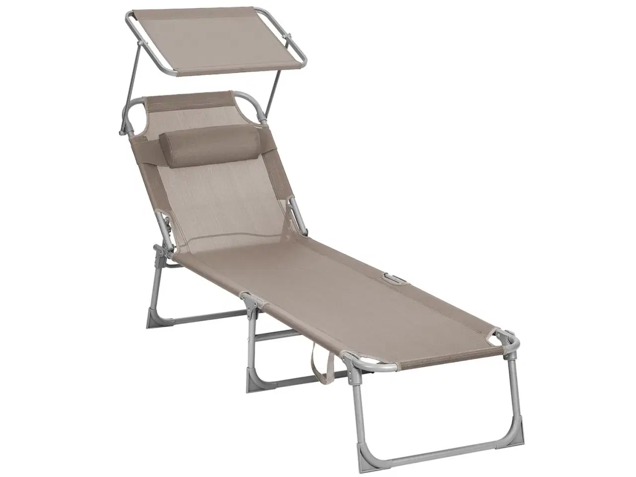 Billede 1 - Solseng med nakkepude og solskærm – justerbar, foldbar, taupe 53 × 193 × 29,5 cm (150 kg)
