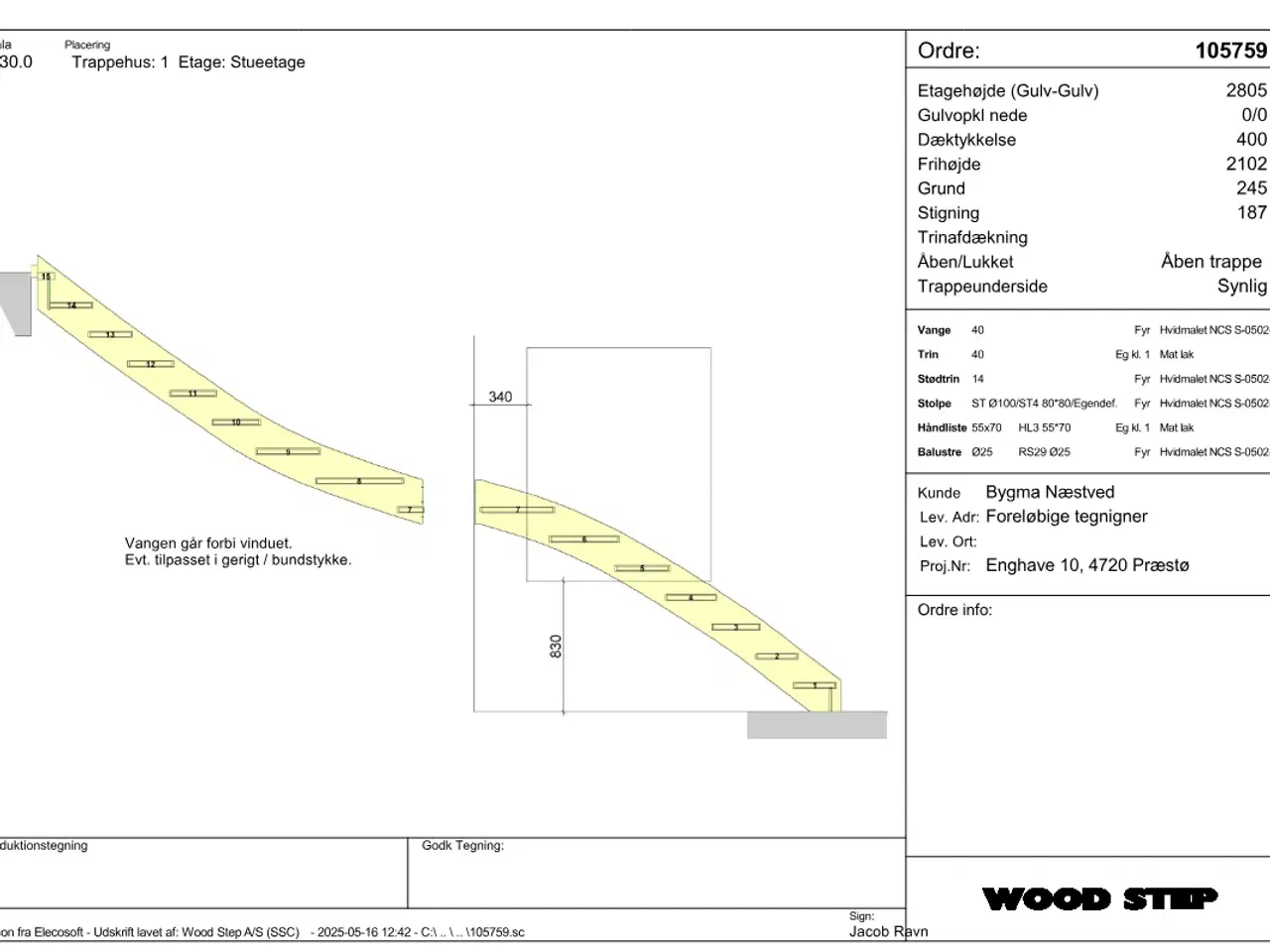 Billede 4 -  ¼-svingstrappe med trin og håndlister