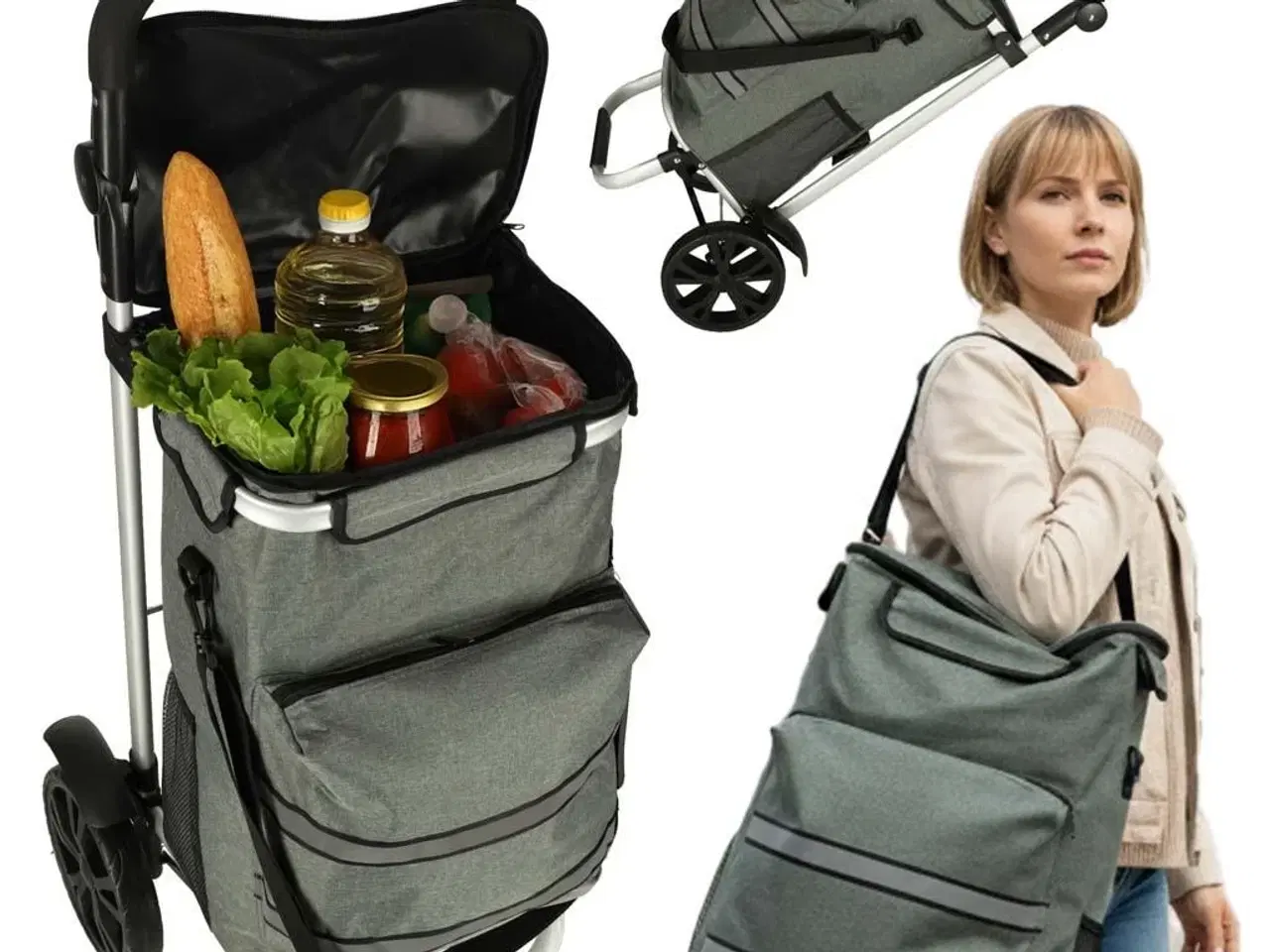 Billede 14 - Indkøbsvogn på hjul med stel 100 cm – grå, 40 l