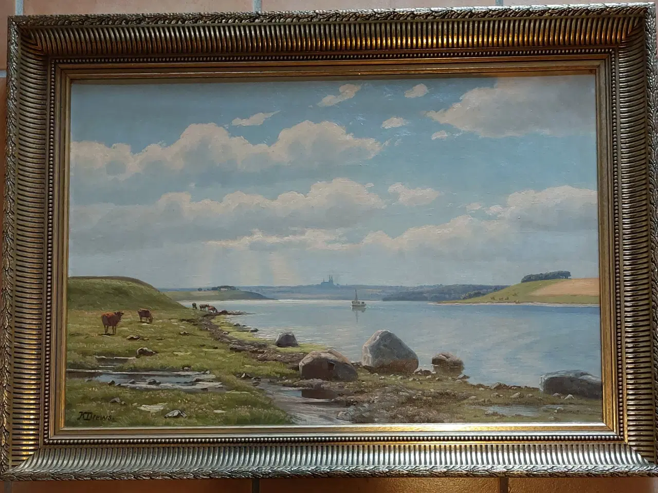 Billede 1 - KAJ DREWS-( 1884 - 1964 )- ROSKILDE FJORD - maleri