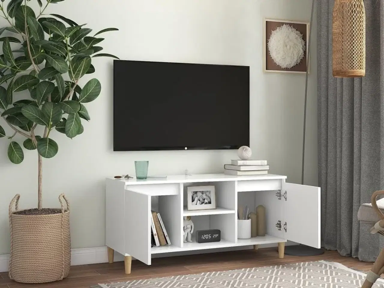 Billede 3 - Tv-bord med massive træben 103,5x35x50 cm hvid