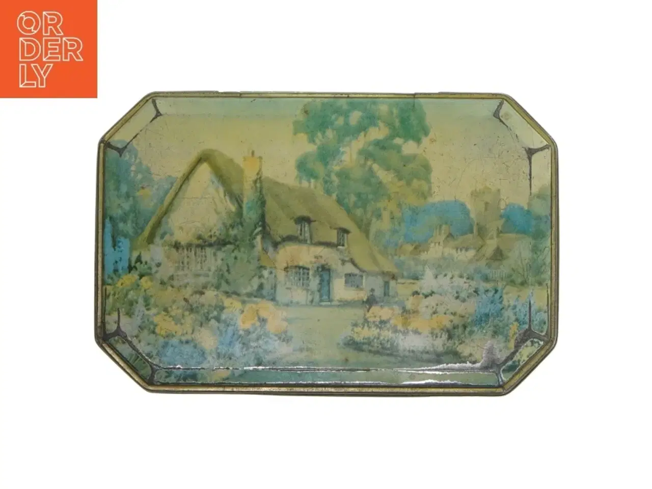 Billede 1 - Vintage metal dåse med landskabsmotiv (str. 23,5x15,5 cm)