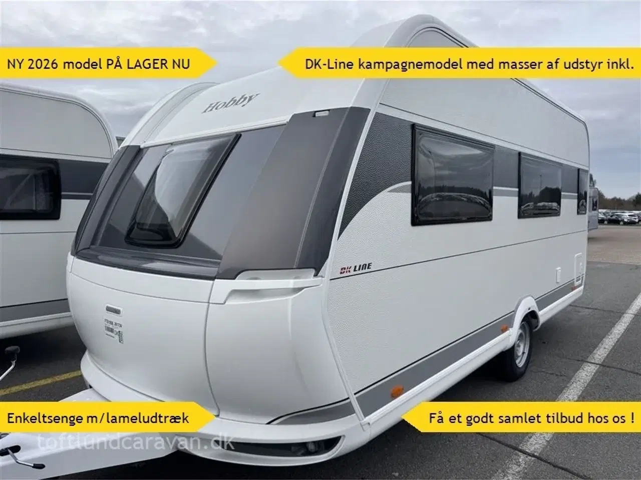 Billede 1 - 2026 - Hobby De Luxe 460 SL   TILBUD 2026 DK-Line med masser af udstyr INKL. i prisen. Enkeltsenge samt endekøkken og stort badeværelse. LAV VÆGT.