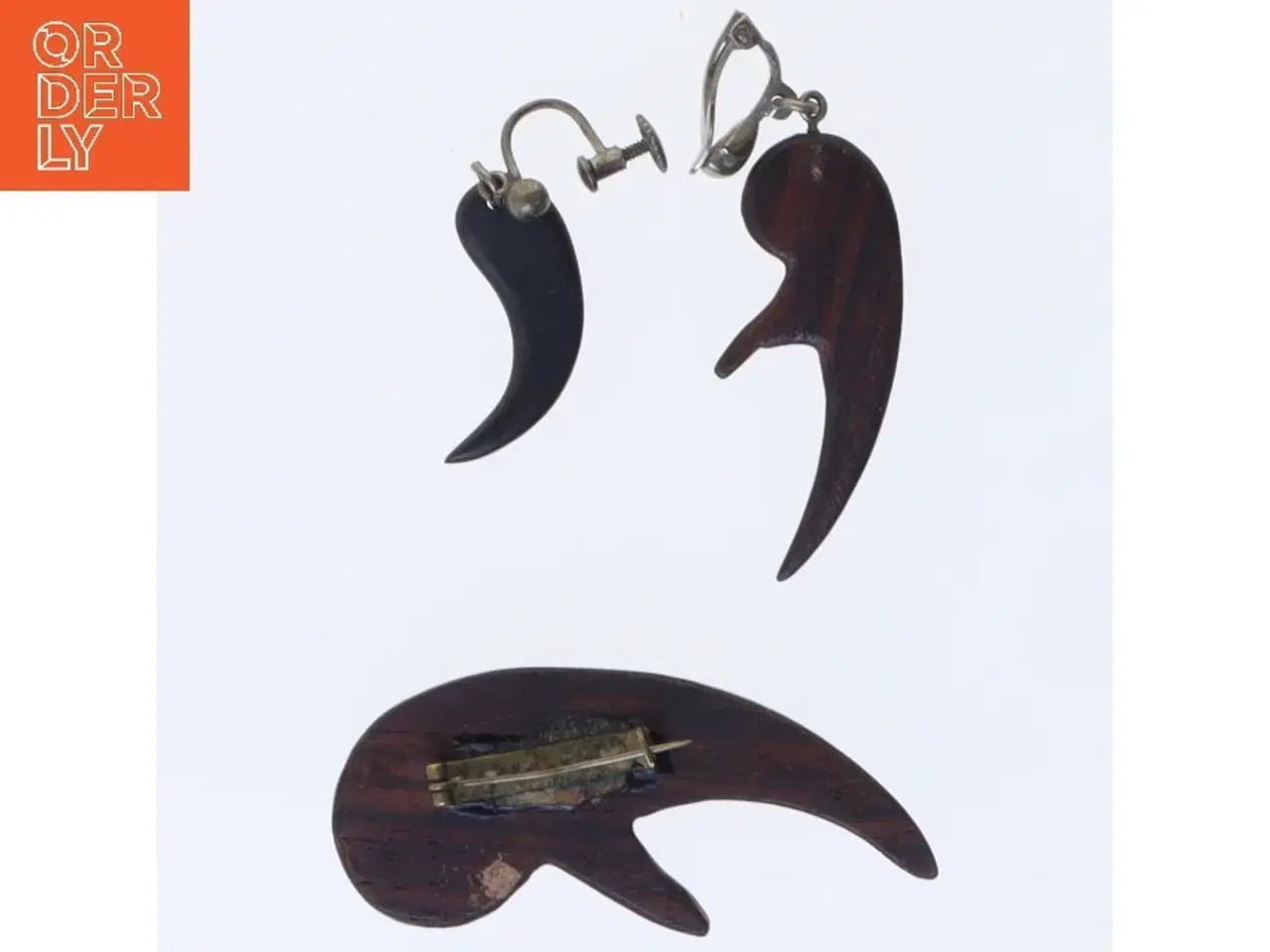 Billede 2 - Smykkesæt i palisander træ med øreringe og broche (str. 5,5 cm)