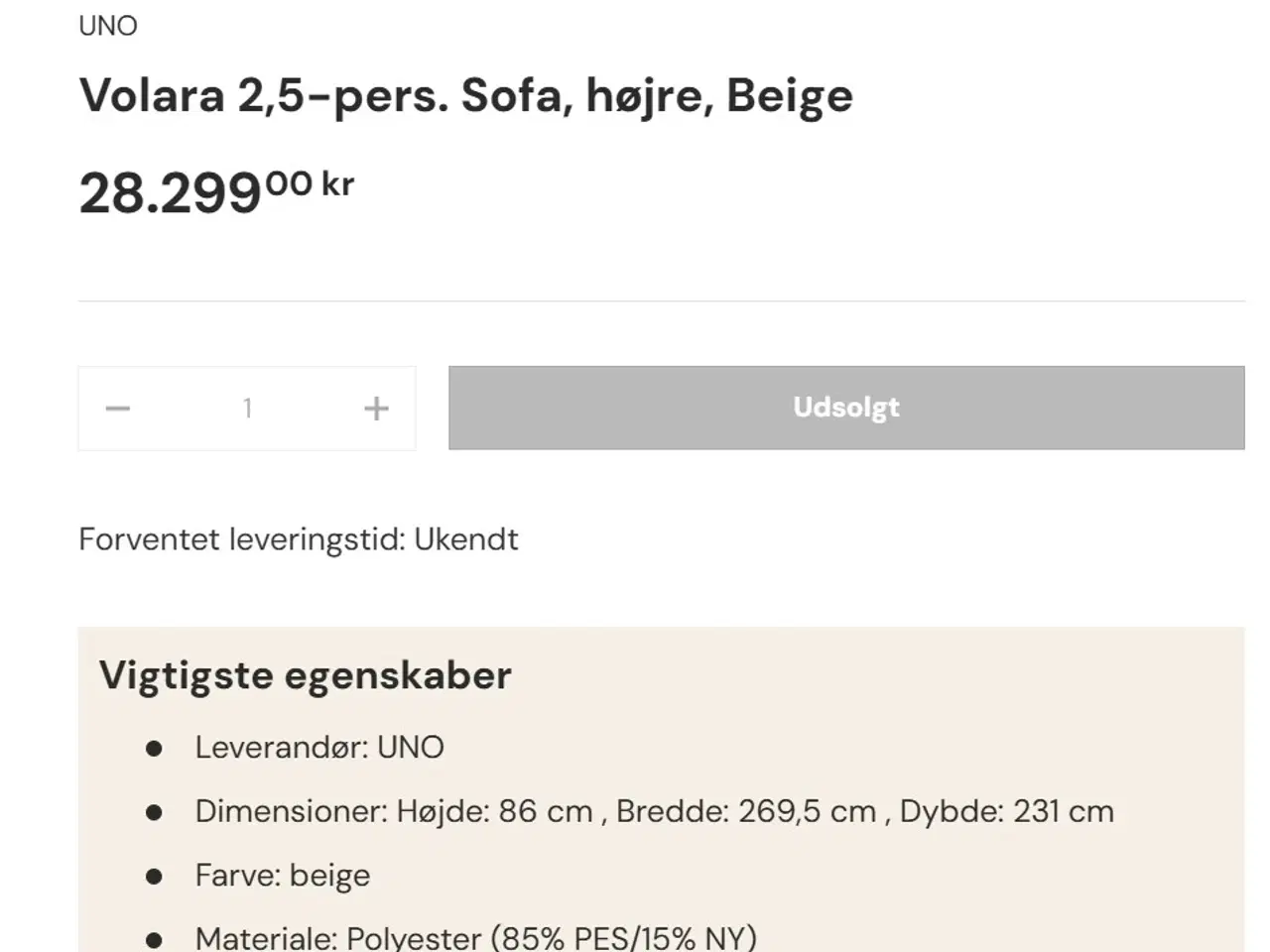 Billede 4 - UnoLiving Volara 2,5 personers sofa, beige