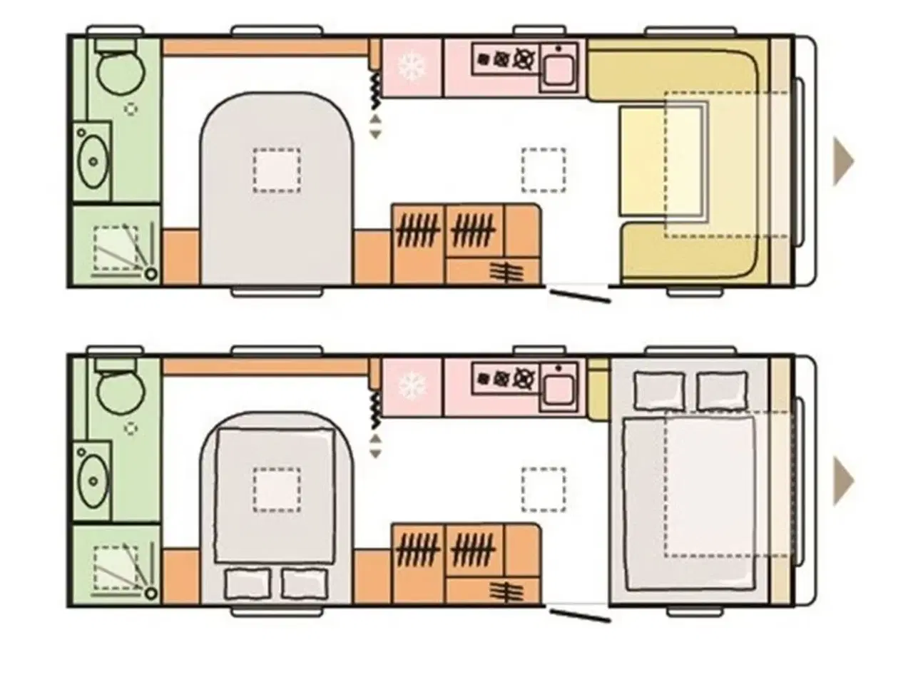 Billede 22 - 2026 - Adria Adora 613 UT   Fritstående dobbeltseng (Queens Bed), endebade-værelse, el-gulv-varme, panorama-vindue, Truma blæservarme, stort køleskab