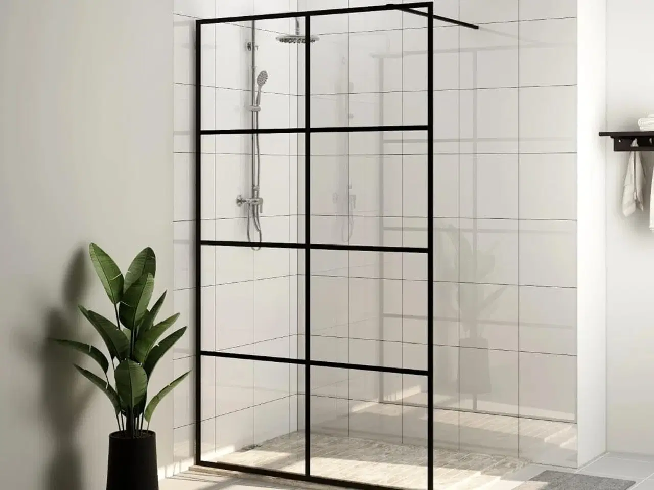 Billede 1 - Brusevæg 90x195 cm klart sikkerhedsglas sort