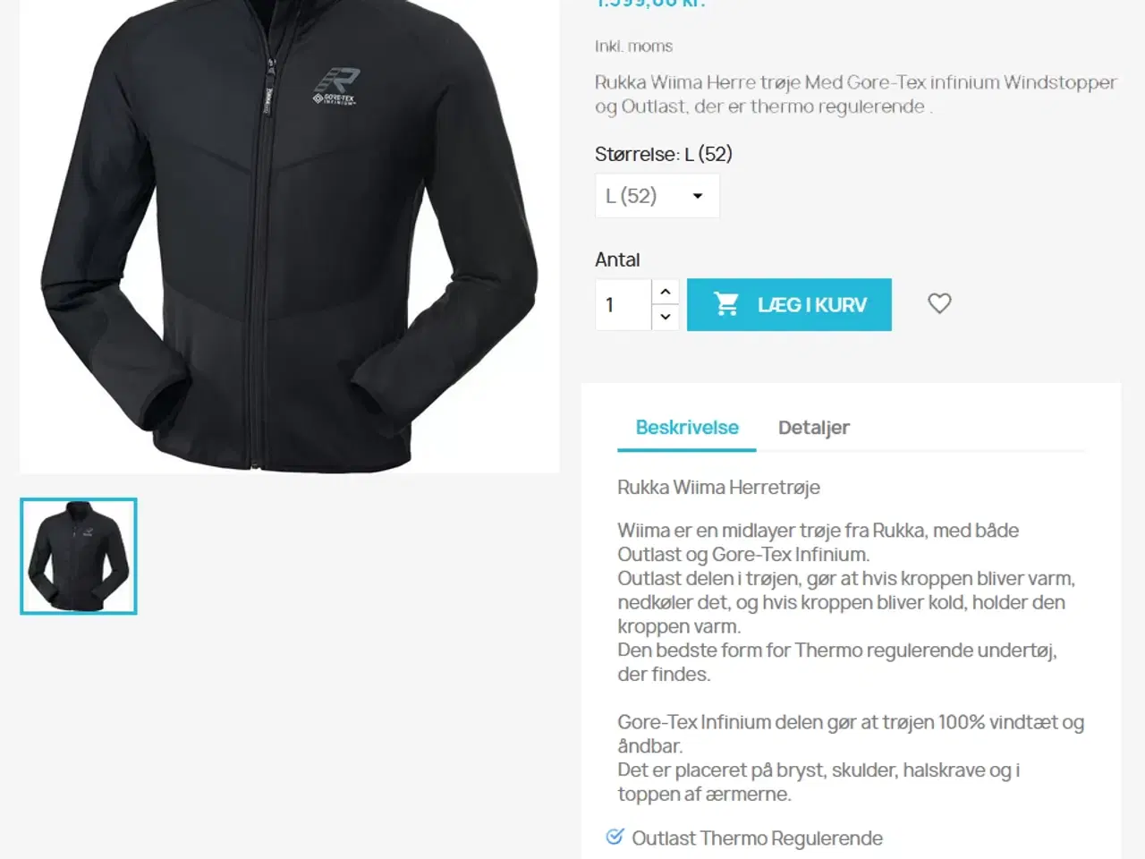 Billede 2 - Rukka Gore-Tex mellemlagsjakke, str. L, ny