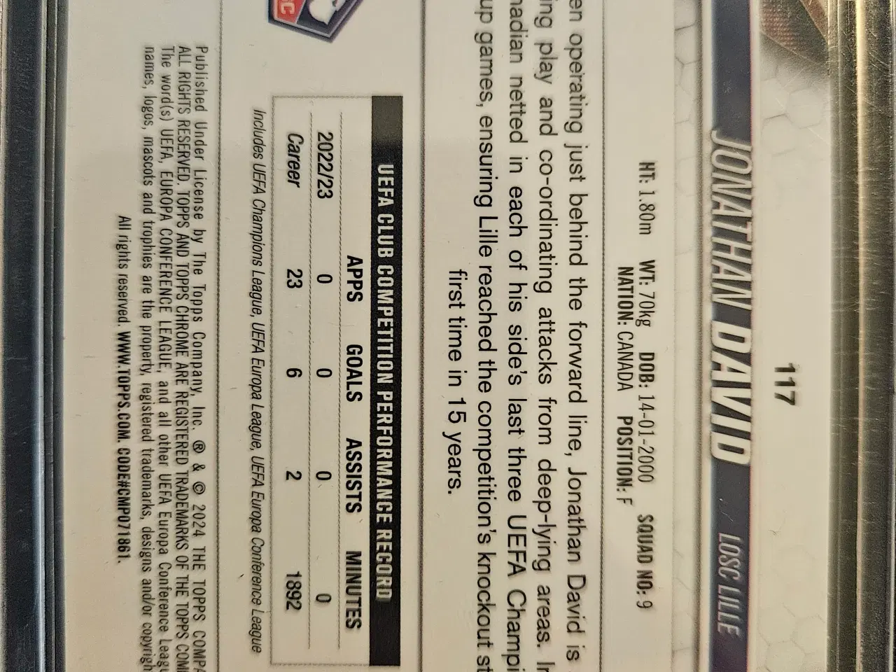 Billede 2 - Jonathan David 76/99 Fodbold