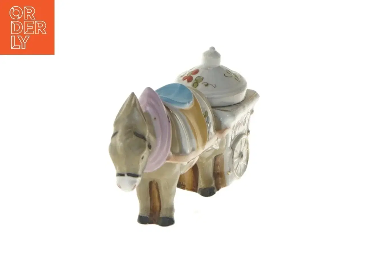 Billede 1 - Dekorativ æsel med vogn keramikfigur (str. 6,5x11,5x4 cm)