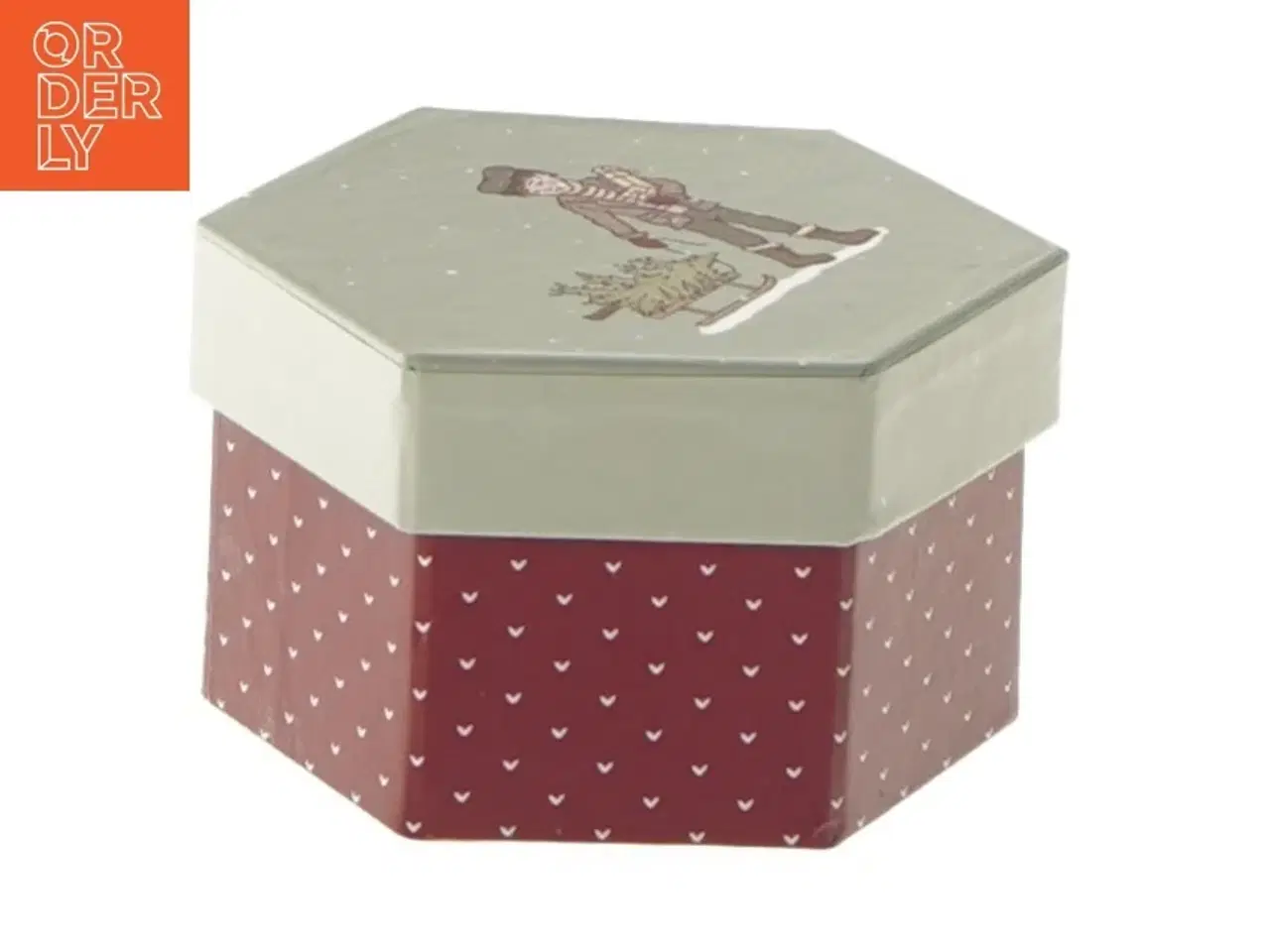 Billede 1 - Hexagon æske med julemotiv (str. 5x8 cm)