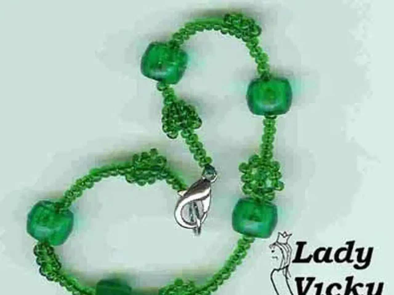 Billede 1 - Armbånd # Perlekæde # Grønne perler