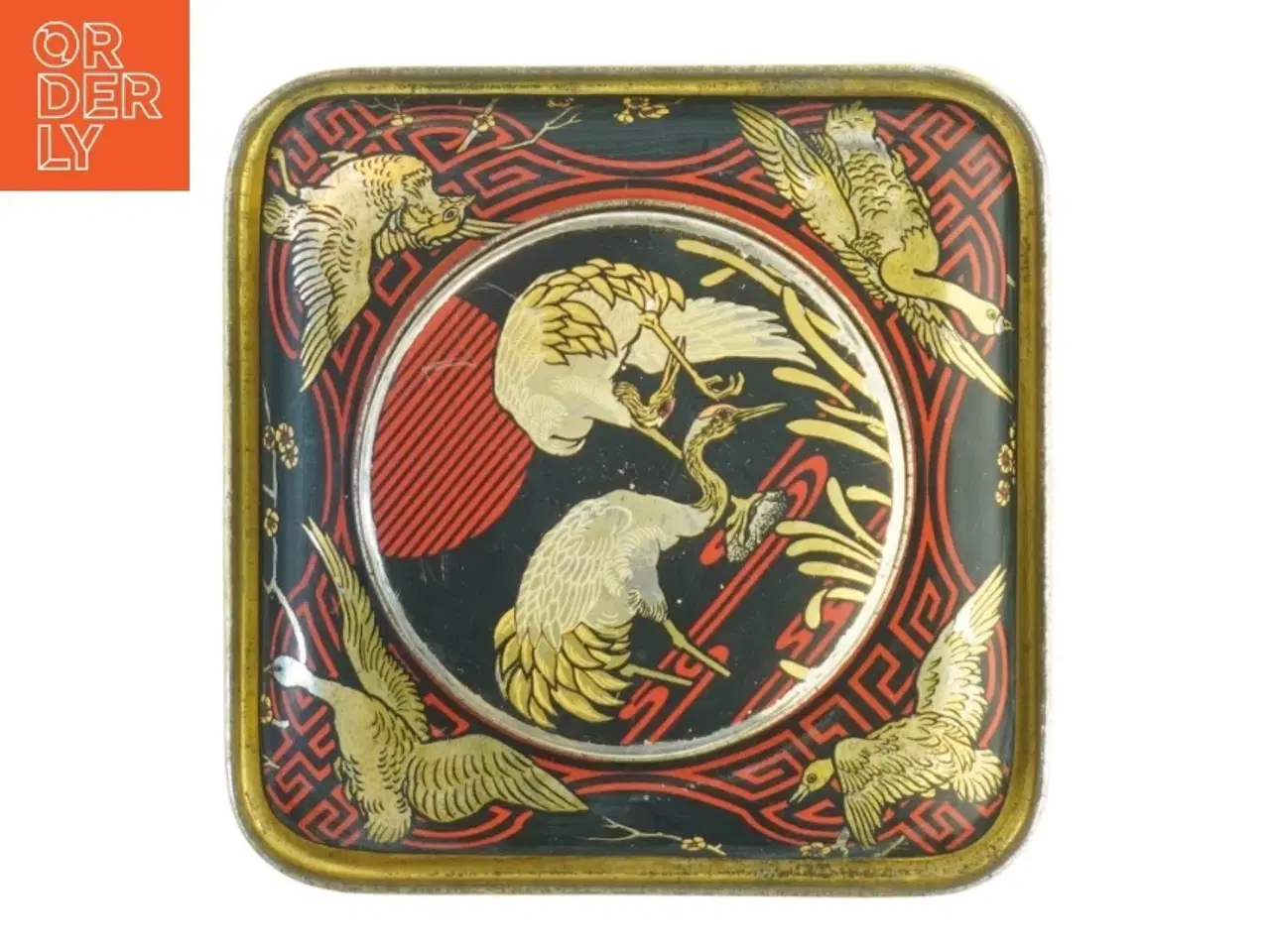 Billede 5 - Vintage Tindekasse med Asiatiske Motiver (str. H. 22 cm. 14,5 x 14,5 cm)