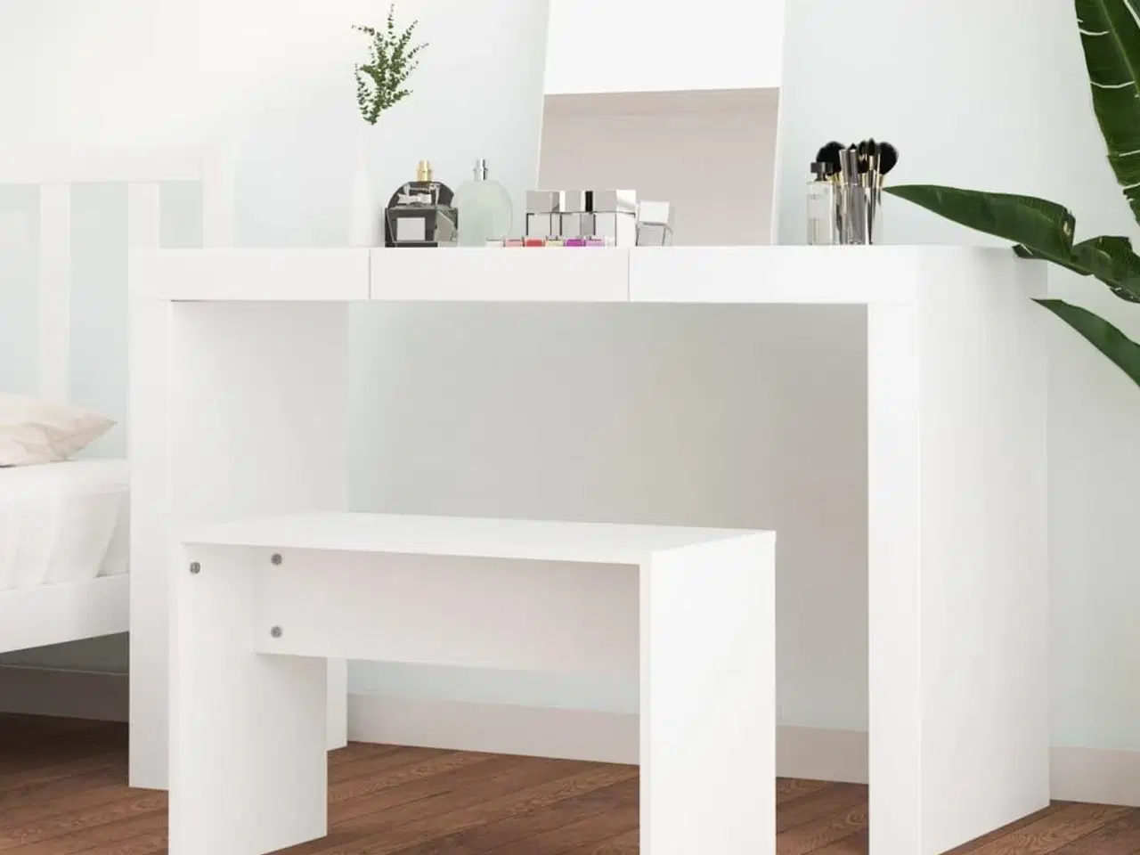 Billede 3 - Skammel til makeupbord 70x35x45 cm konstrueret træ hvid