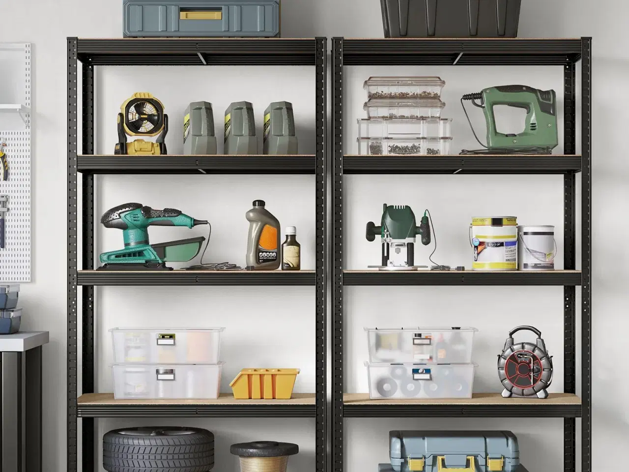 Billede 2 - Reol med 5 hylder stålhylle, 50 × 100 × 200 cm, sort