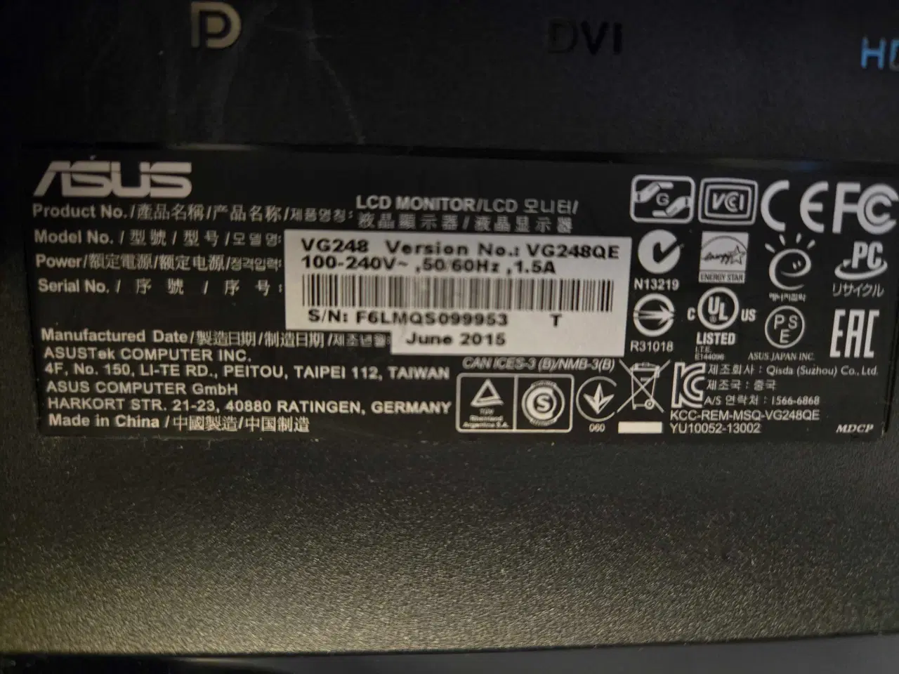 Billede 2 - ASUS VG248QE 24 tommer skærm