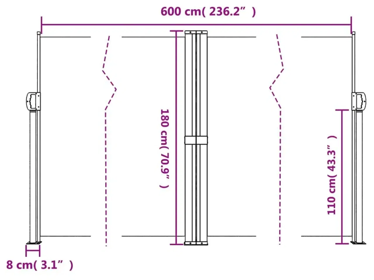Billede 10 - Sammenrullelig sidemarkise 180x600 cm sort