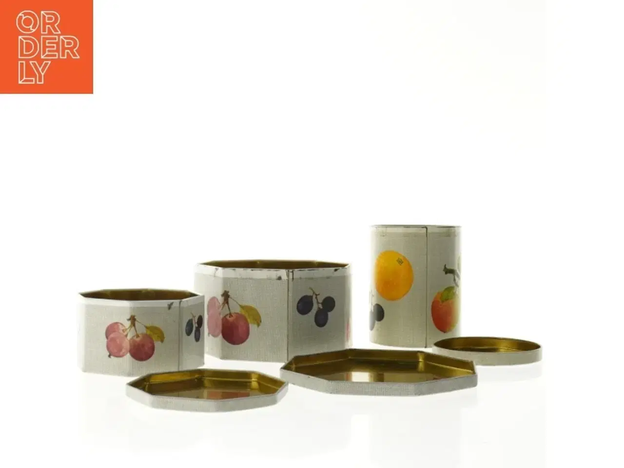 Billede 6 - Vintage kasedåser med frugtdekoration - 3 stk (str. 7 cm 10 cm og 14 cm høje)