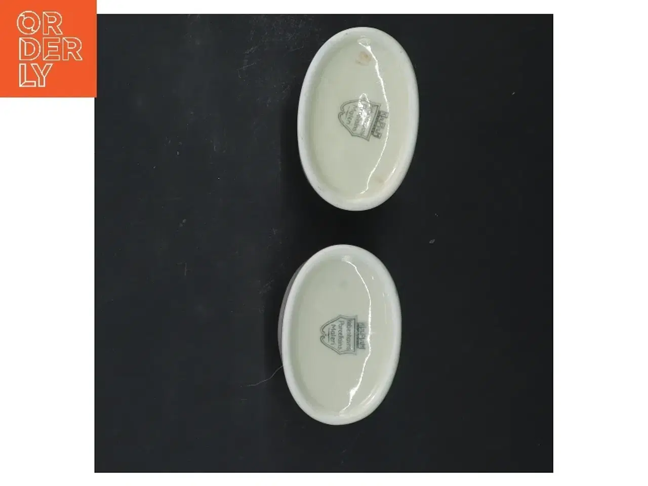 Billede 2 - Små porcelæns krukker med grøn kant fra Københavns Porcellains Maleri (str. 6x7 cm)