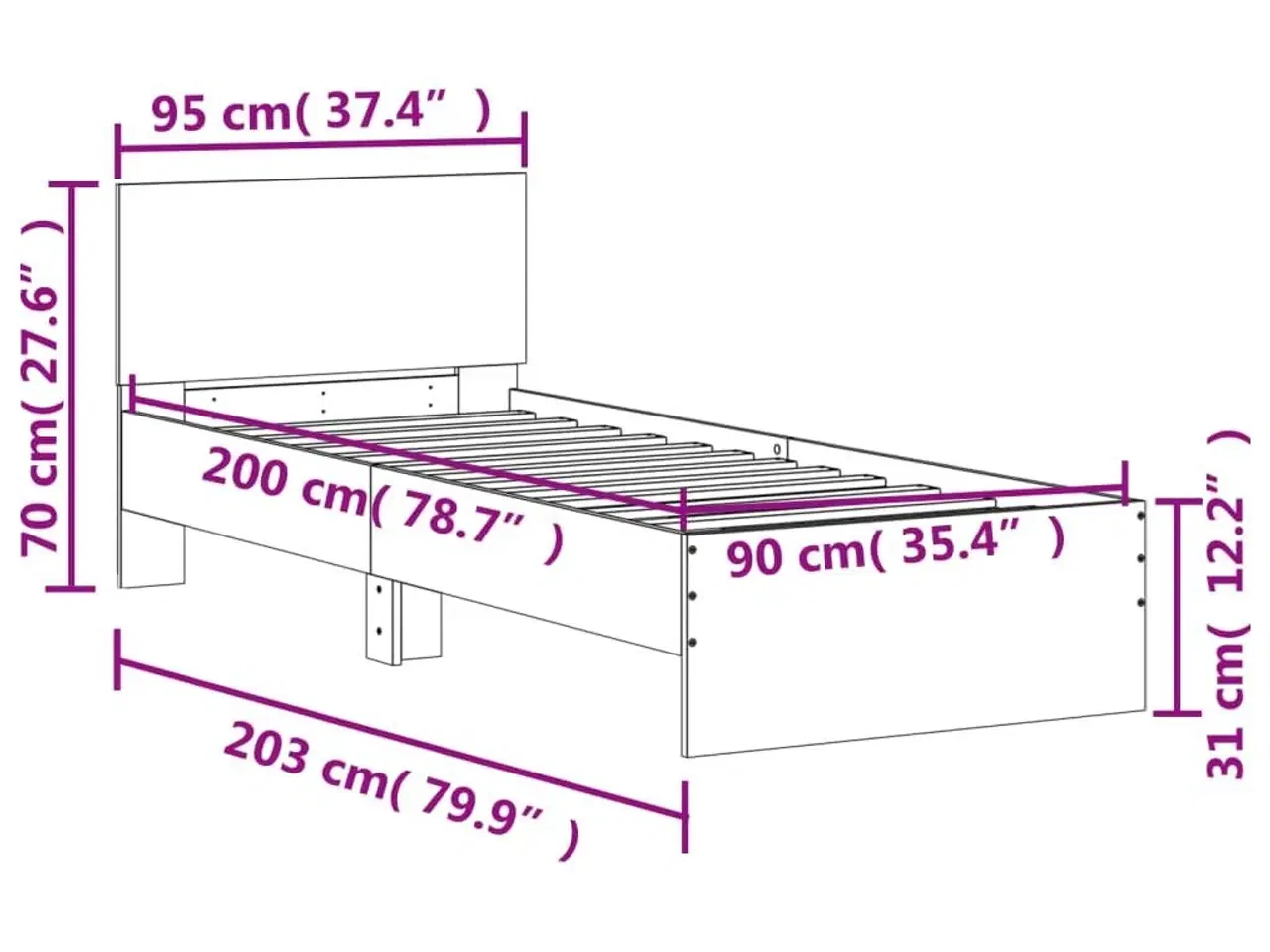 Billede 10 - Sengeramme med sengegavl 90x200 cm konstrueret træ betongrå