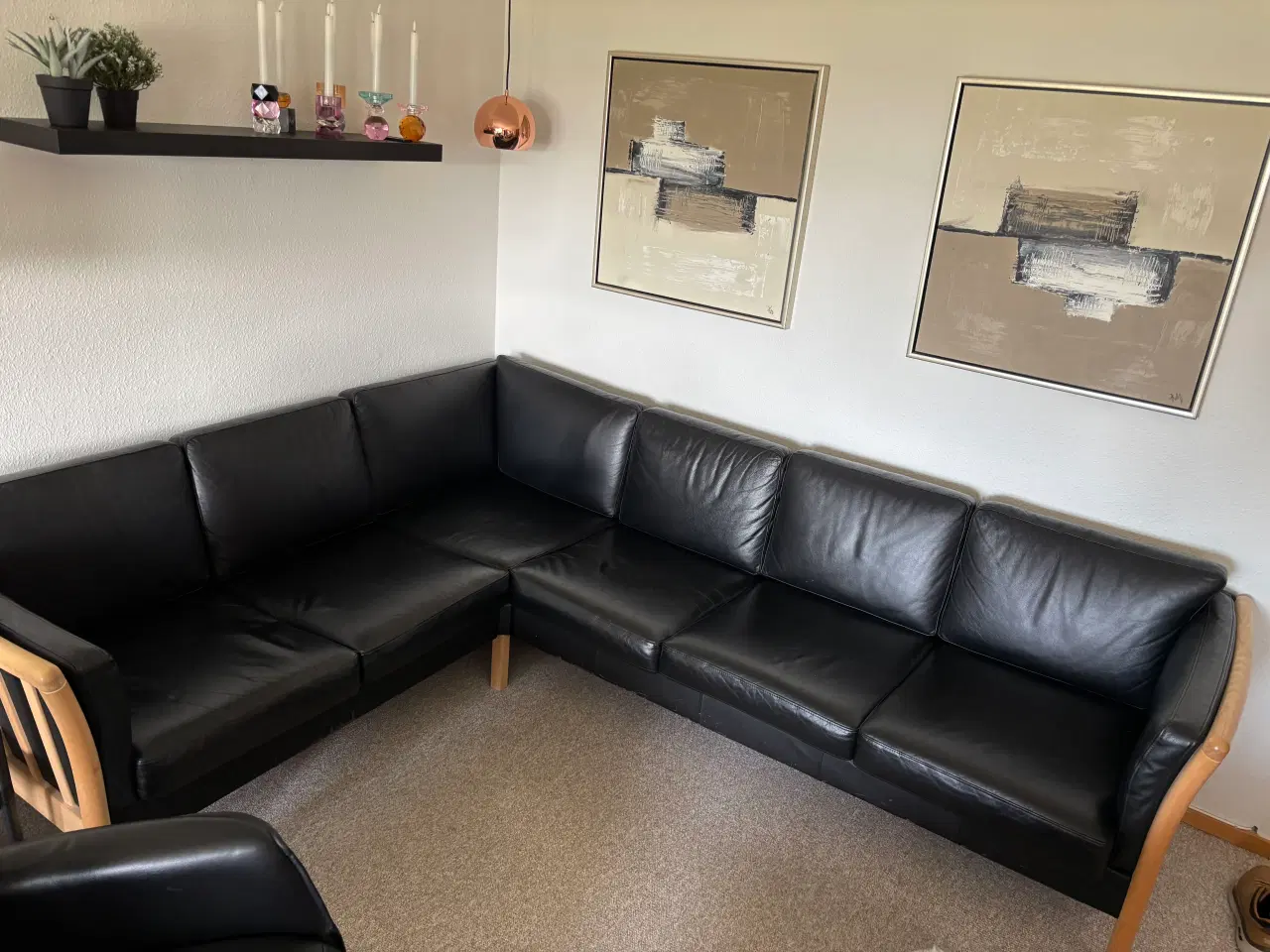 Billede 2 - Flot sort hjørne læder sofa 