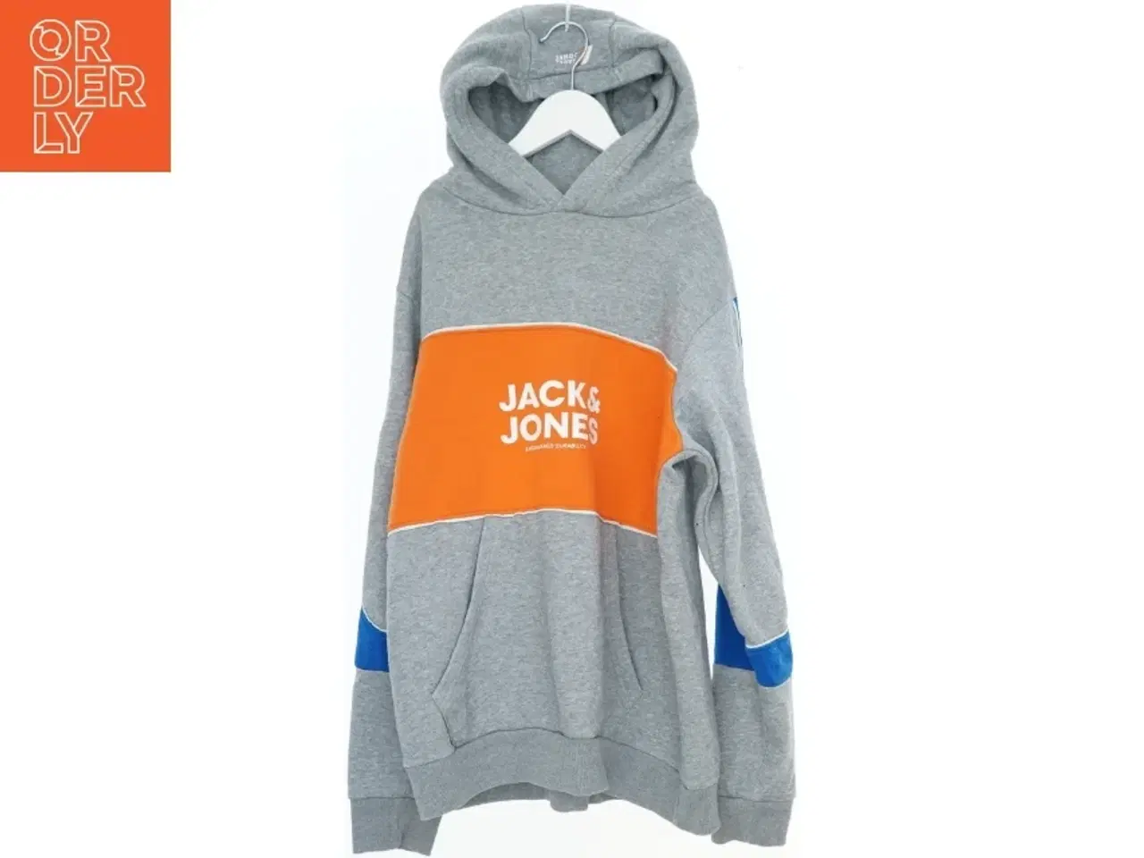 Billede 1 - Grå hættetrøje med farvede paneler fra Jack & Jones (str. 176)