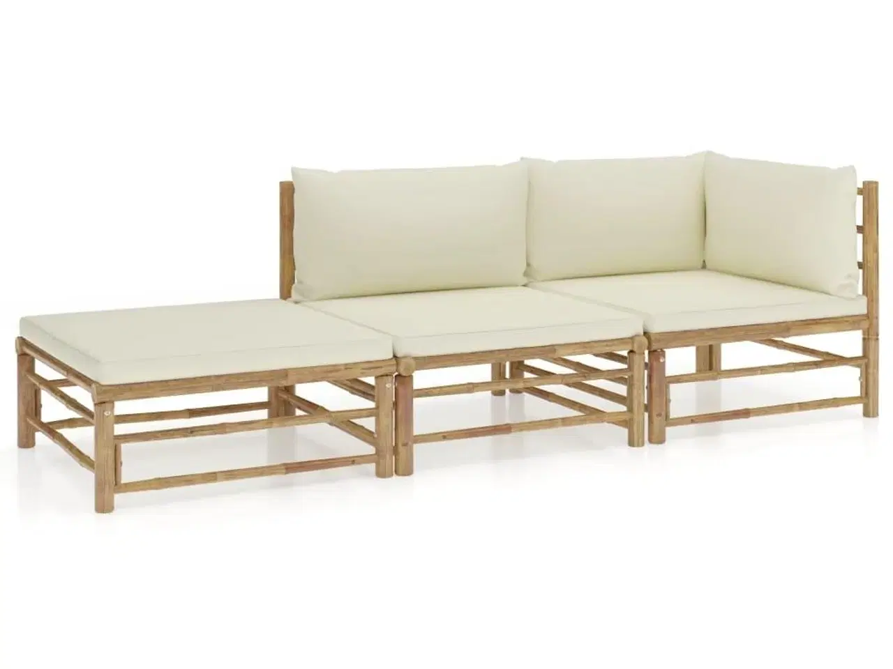 Billede 1 - Loungesæt til haven 3 dele med cremehvide hynder bambus