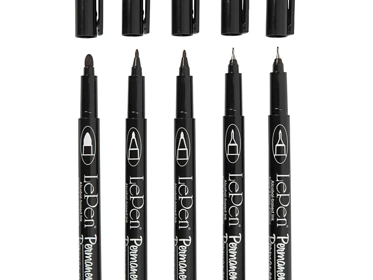 Billede 1 - Permanent Tusch Sæt - 5 stk. Sort, 3 Spidser