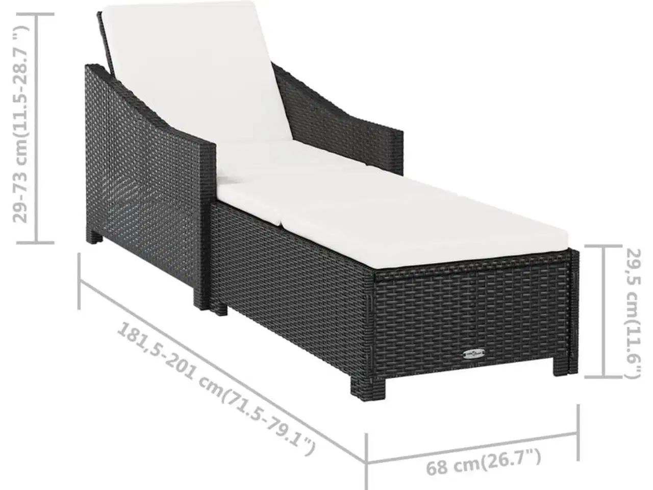 Billede 9 - Liggestol med cremefarvet hynde polyrattan sort