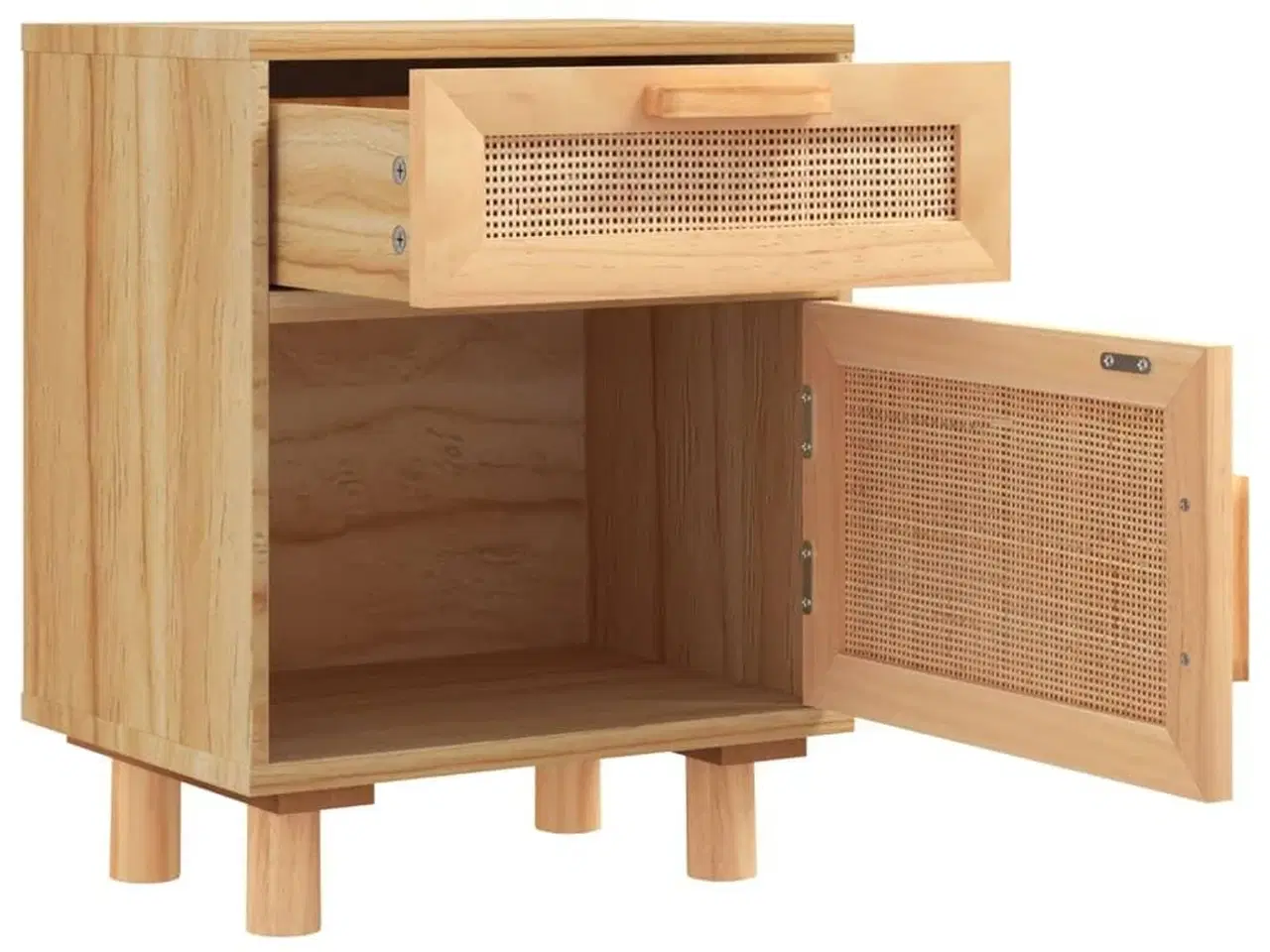 Billede 5 - Sengebord massivt fyrretræ og naturlig rattan brun
