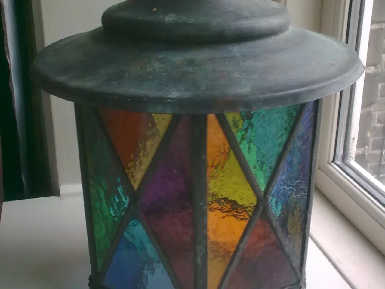 Billede 2 - Farvet glas VINTAGE lygtehus mosaik glas