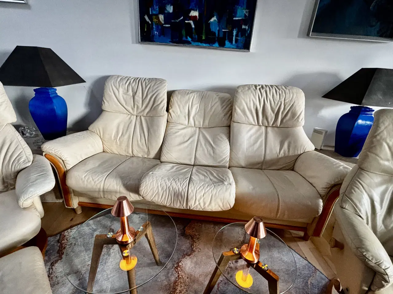 Billede 3 - BD Design møbelsæt i cremefarvet læder.