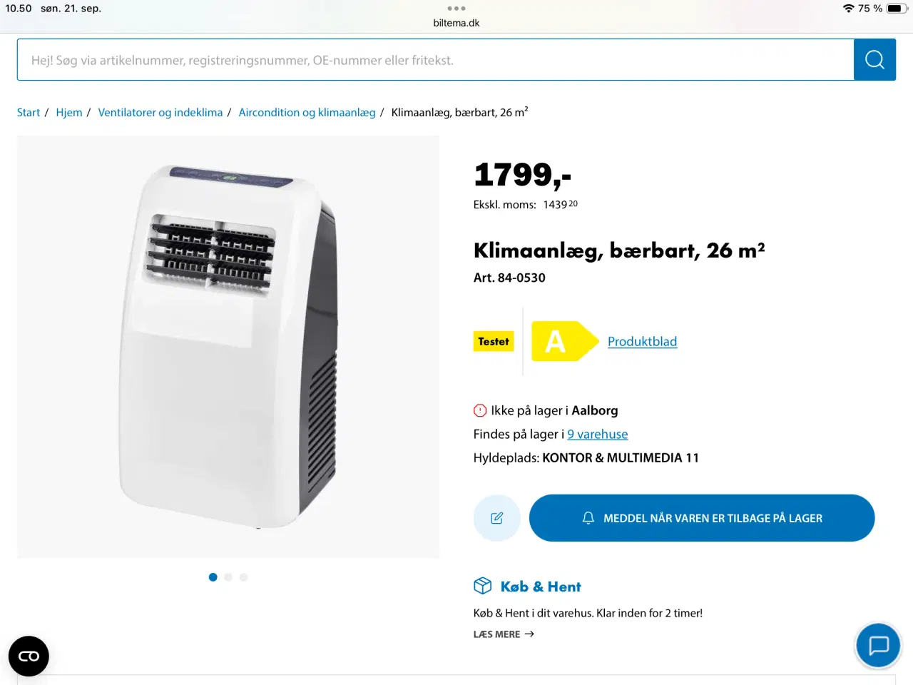 Billede 1 - Mobilt airconditionanlæg 7000 BTU