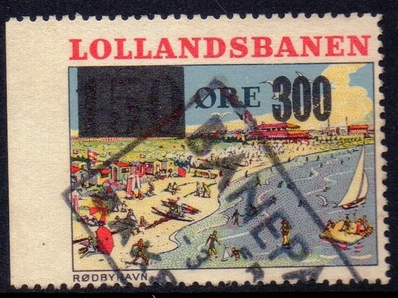 Billede 1 - De Lollandske Jernbaner  - Godsfrimærke - 150 Øre overstemplet til 300 Øre - Stemplet