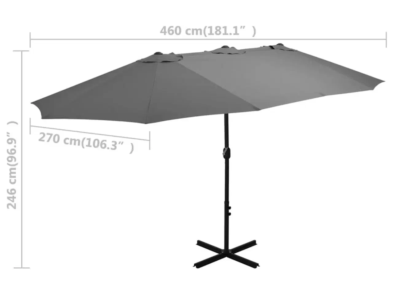 Billede 8 - Udendørs parasol med aluminiumsstang 460 x 270 cm antracitgrå