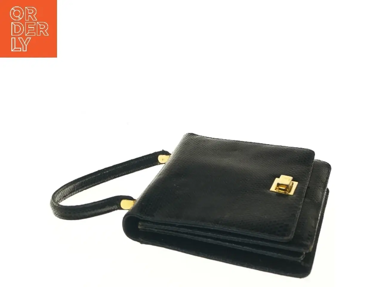 Billede 3 - Sort vintage håndtaske med guld detaljer (str. 22x18 cm)