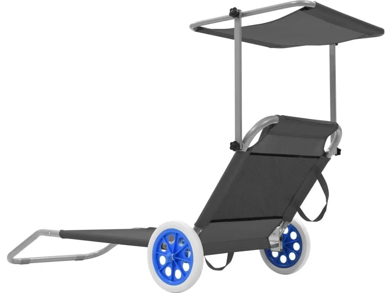 Billede 3 - Foldbar liggestol med baldakin og hjul stål grå