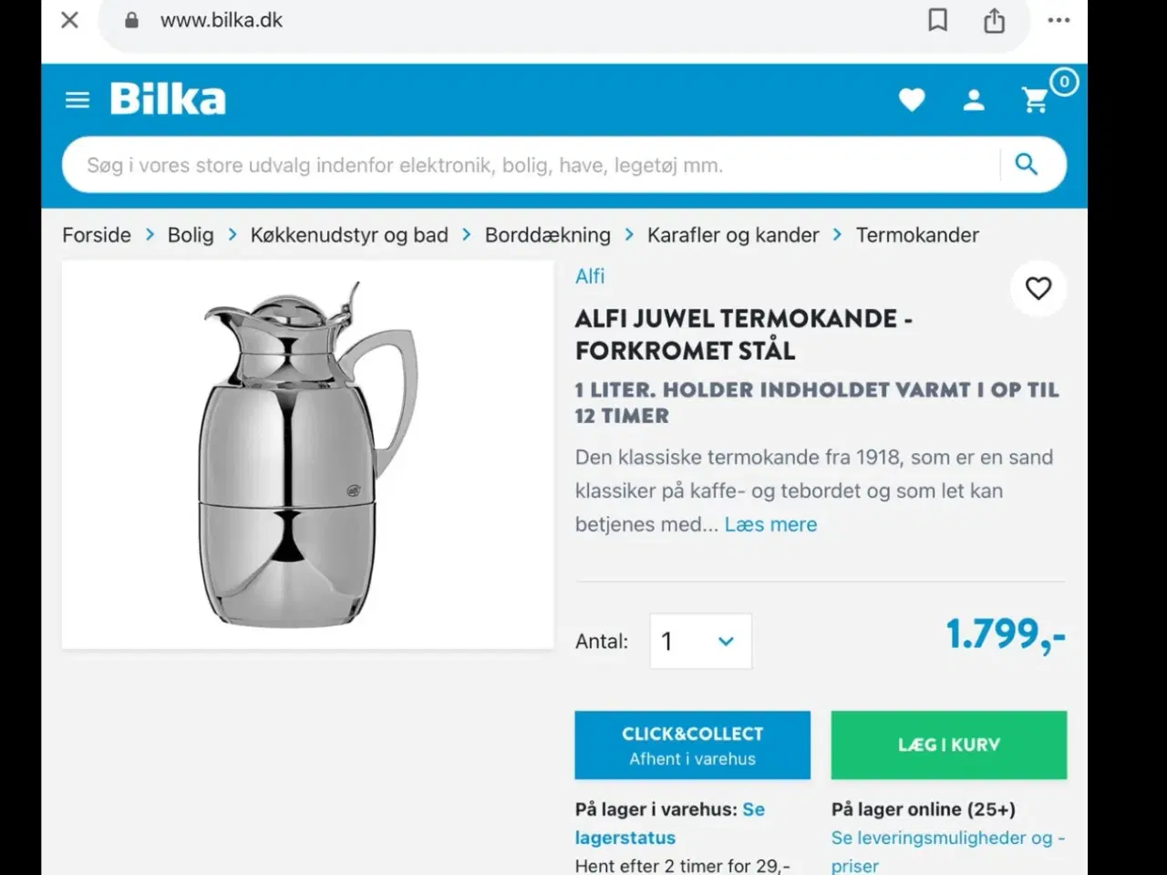 Billede 4 - Alfi termokande. Blank sølv. 1 liter. 