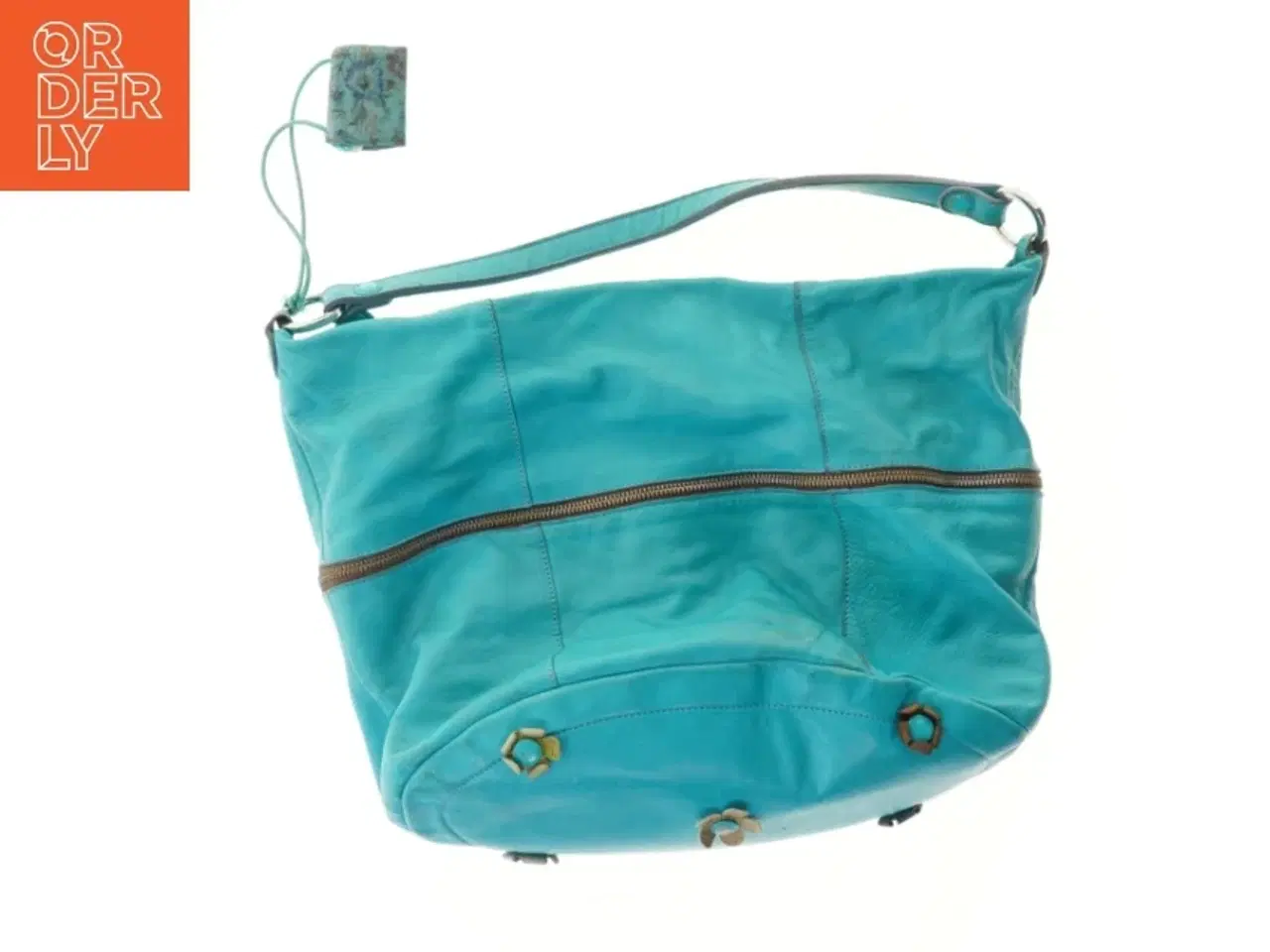 Billede 2 - Turkis skuldertaske med blomstermønster (str. 44x36 cm)