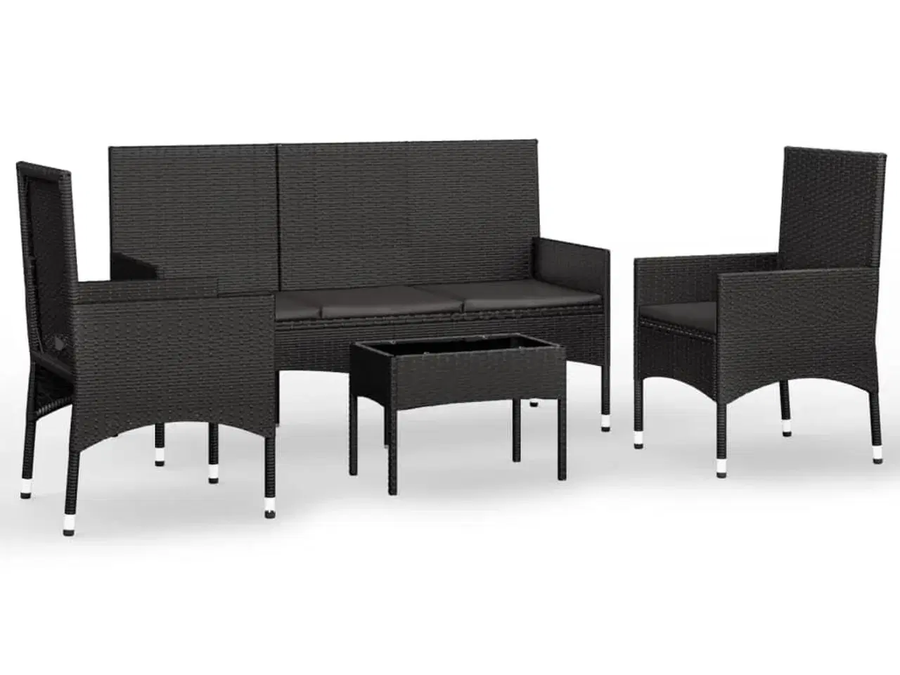 Billede 2 - Loungesæt til haven 4 dele med hynder polyrattan sort