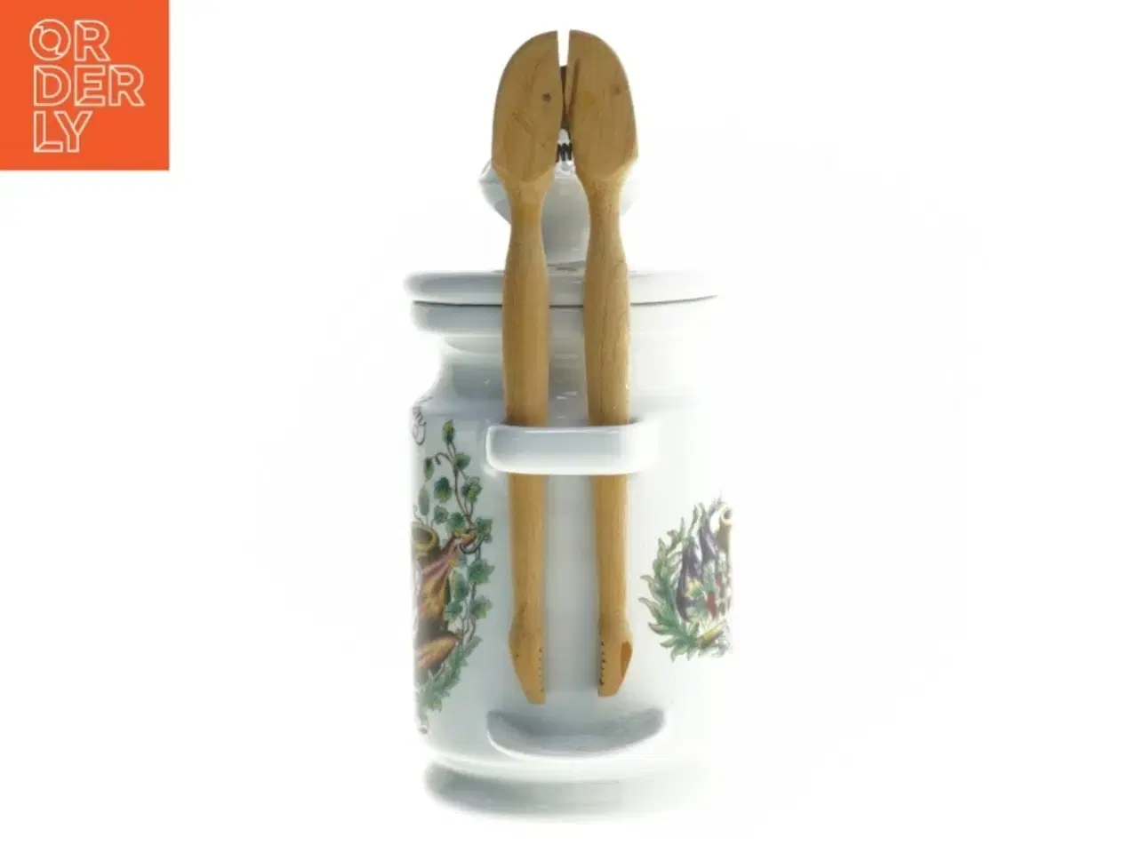 Billede 2 - Fransk Keramikkrukke med låg og tang (str. 20 cm)