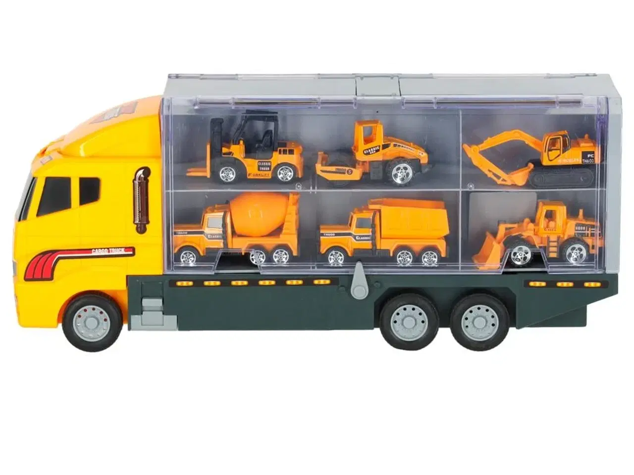 Billede 4 - Legetøjslastbil transporter med affyringsrampe + 6 metal byggemaskiner