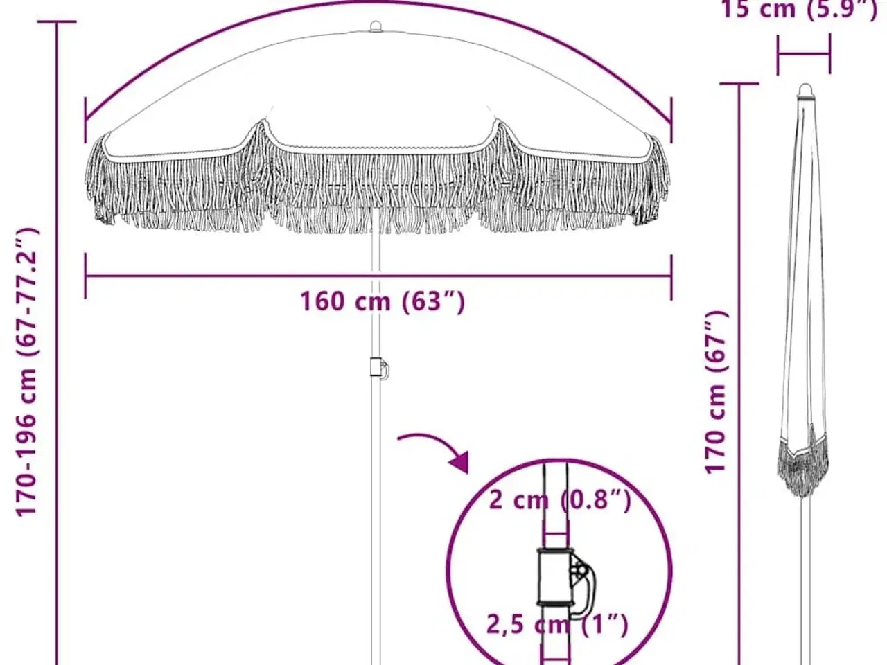 Billede 4 - Parasol Gul og Hvid Ø 160 x 195 cm Stål