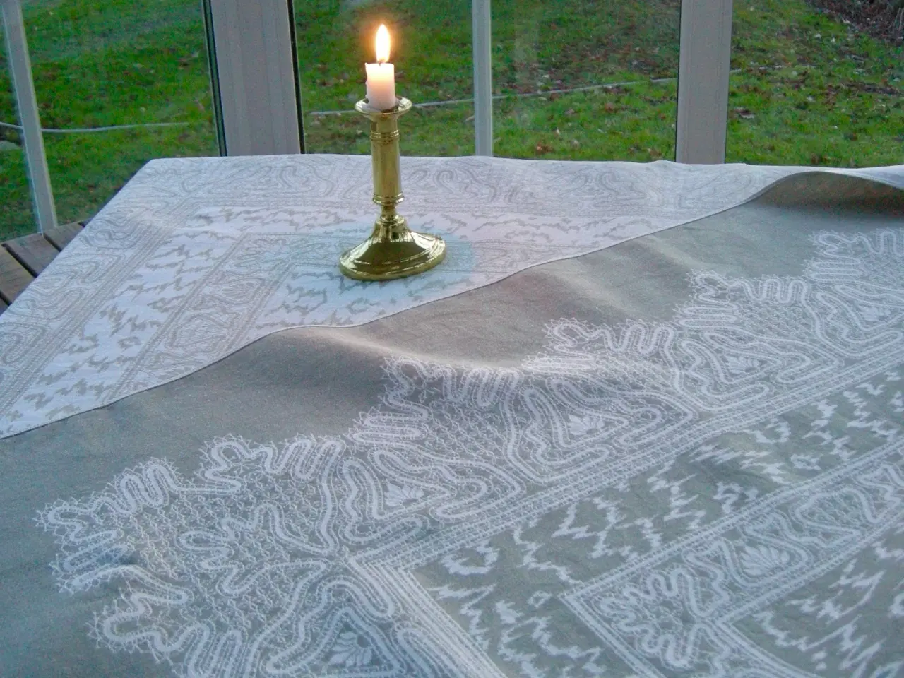 Billede 10 - 92x95 Hørdug  Jacquardvævet Damask - Dobbeltvævet 