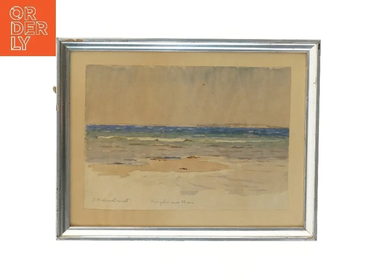 Billede 1 - Akvarel af strand med ramme (str. 37,5x29 cm)