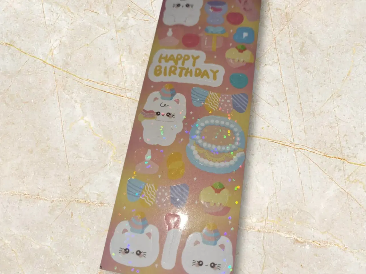 Billede 1 - Festlige fødselsdagsklistermærker med kat, kage og