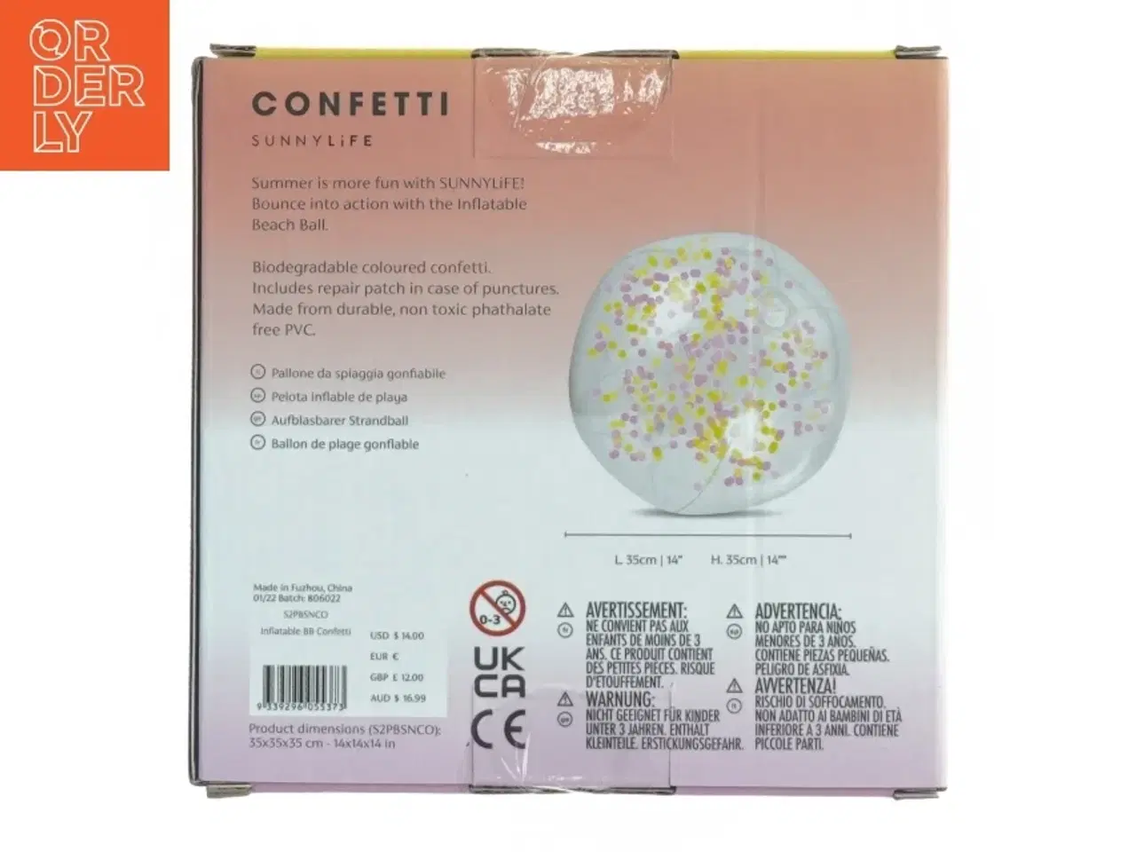 Billede 2 - Oppustelig strandbold med konfetti fra Sunnylife (str. 15 x 15 x 5 cm)