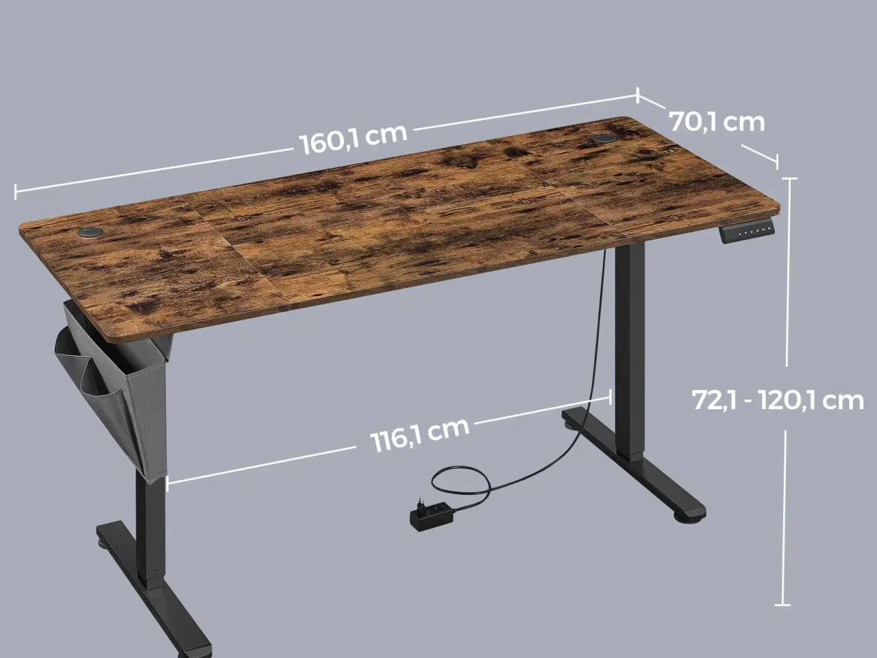 Billede 3 - Elektrisk hæve-sænkebord 160,1 × 70,1 cm – 4 memory-højder, hjemmekontor, rustik brun