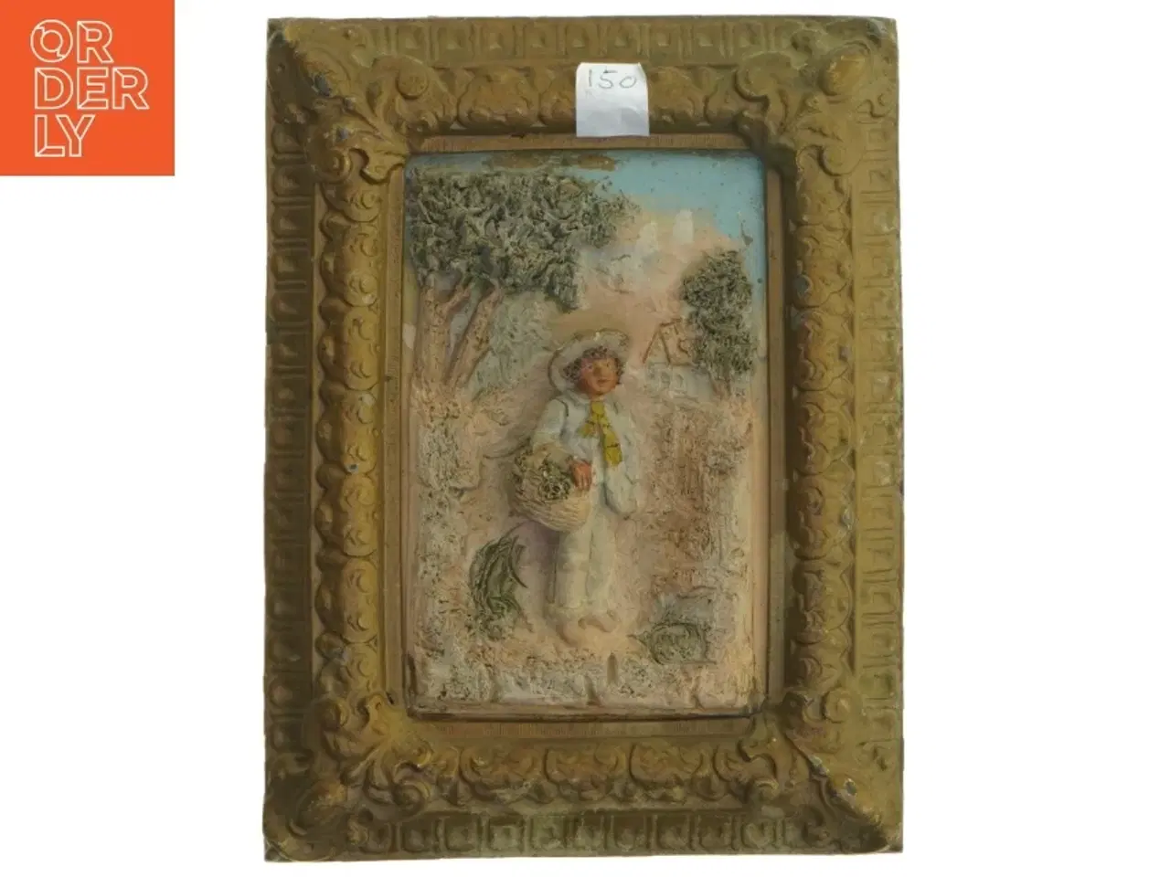 Billede 1 - Reliefmaleri med kvinde og naturmotiv i ramme (str. 22,5x17 cm)