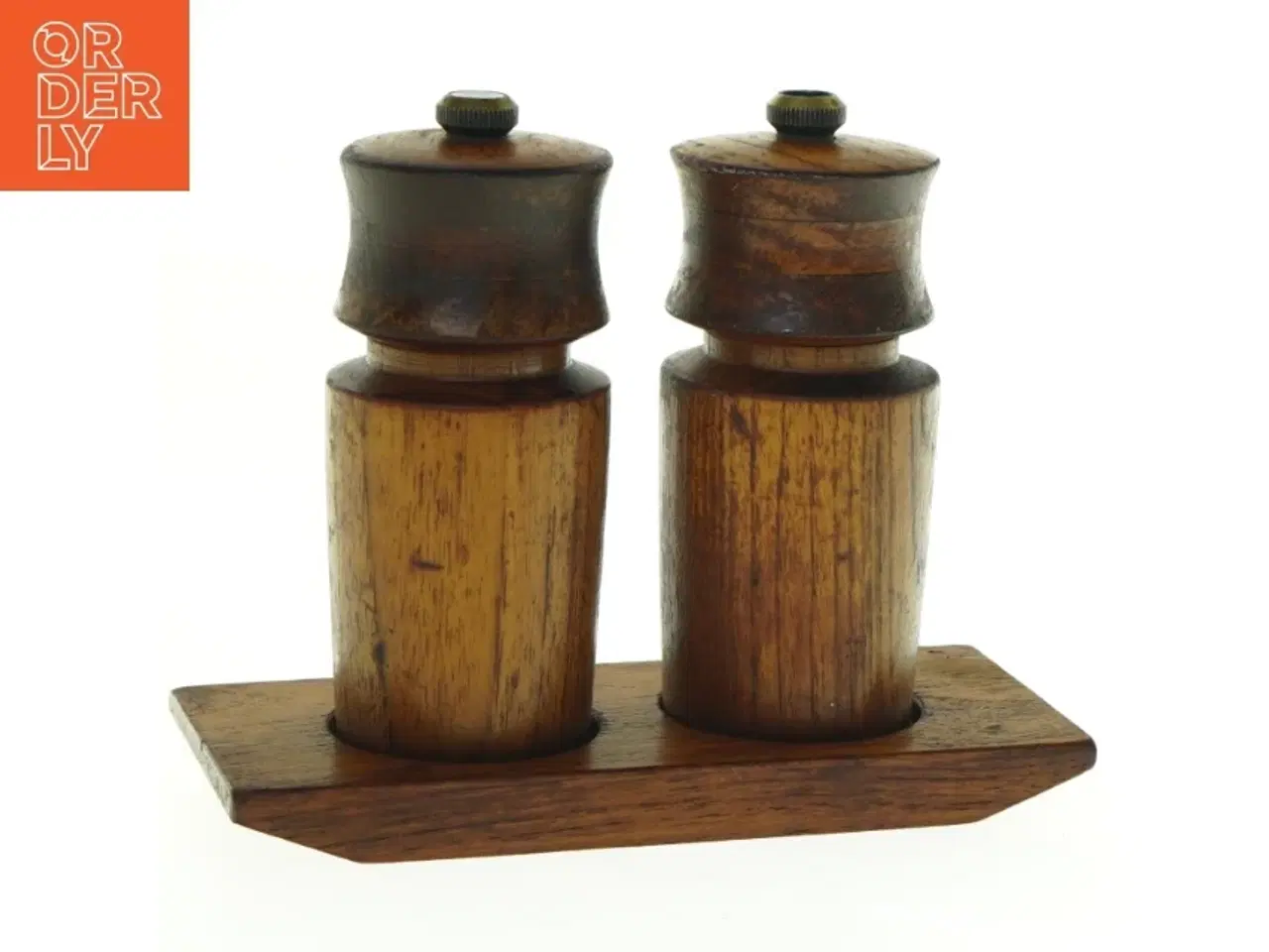 Billede 1 - Teak Salt- og pebersæt med holder fra Dane Wood (str. 17 x, 7,5 x 15 cm)